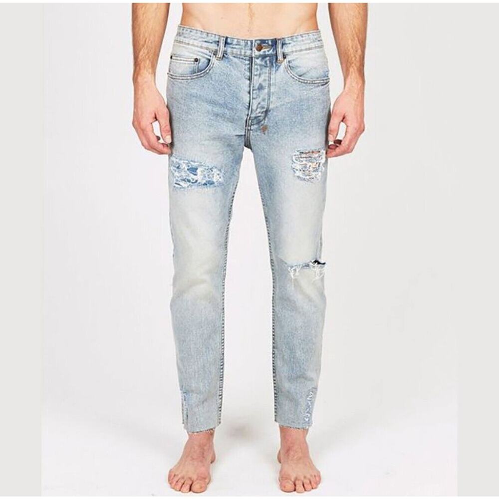 Ksubi Mens 31 Chitch Chop Slice'n Dice Denim Light Wash Distressed Jeans
